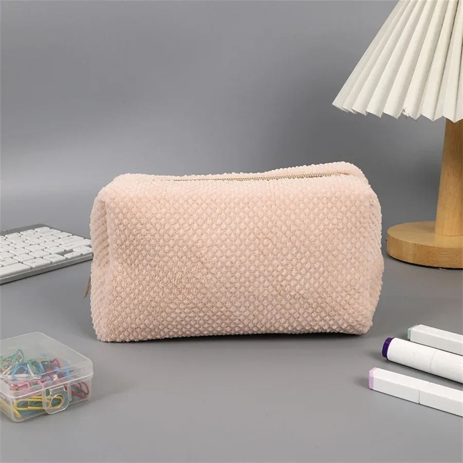 sac de rangement en peluche solide pour rouge à lèvres cosmétique, trousse à crayons, sacs à main de maquillage pour femmes, trousse de toilette pour filles, sacs à stylos d'évaluateurs de voyage