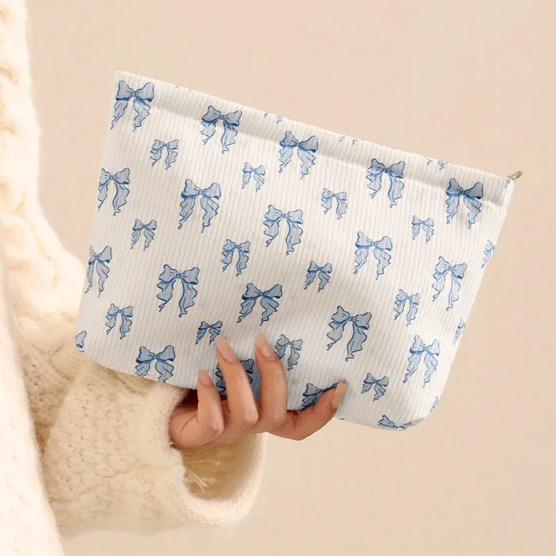 pochette de maquillage en velours côtelé à motif cœur, légère, avec fermeture éclair, multifonctionnelle, pour accessoires de toilette, sac de rangement