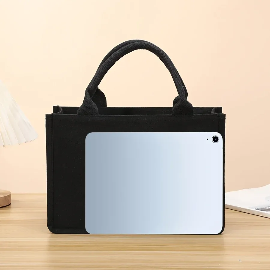 sac fourre-tout en toile épais pour loisirs, fourre-tout noir tridimensionnel pour hommes et femmes, sac de shopping simple de grande capacité