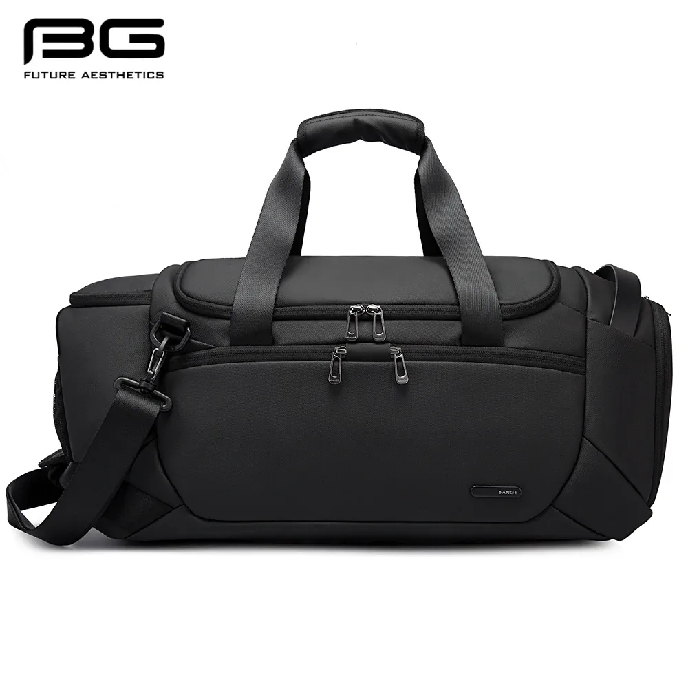 Sac Voyage Sacoche Sport Noire Polyester Patchwork Poignées Bandoulière Compartiments Sec Humide Impermeable Polyvalent Hommes