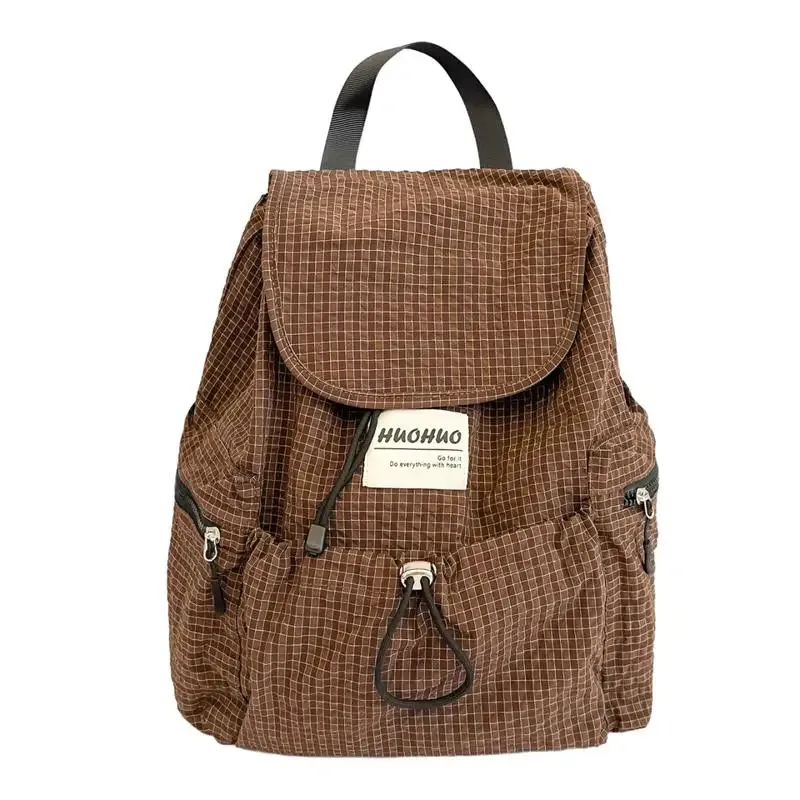 sac à dos minimaliste à carreaux tendance, grande capacité, multi-poches, décontracté, pour étudiants, sac d'école, sac de voyage vintage à carreaux.