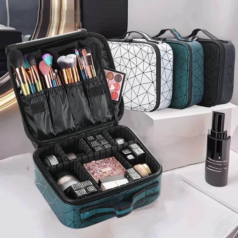 Trousse de maquillage professionnelle en cuir PU pour femmes, valise à outils pour ongles, boîte à cosmétiques, organisateur de cosmétiques d'esthéticienne, mallette de rangement