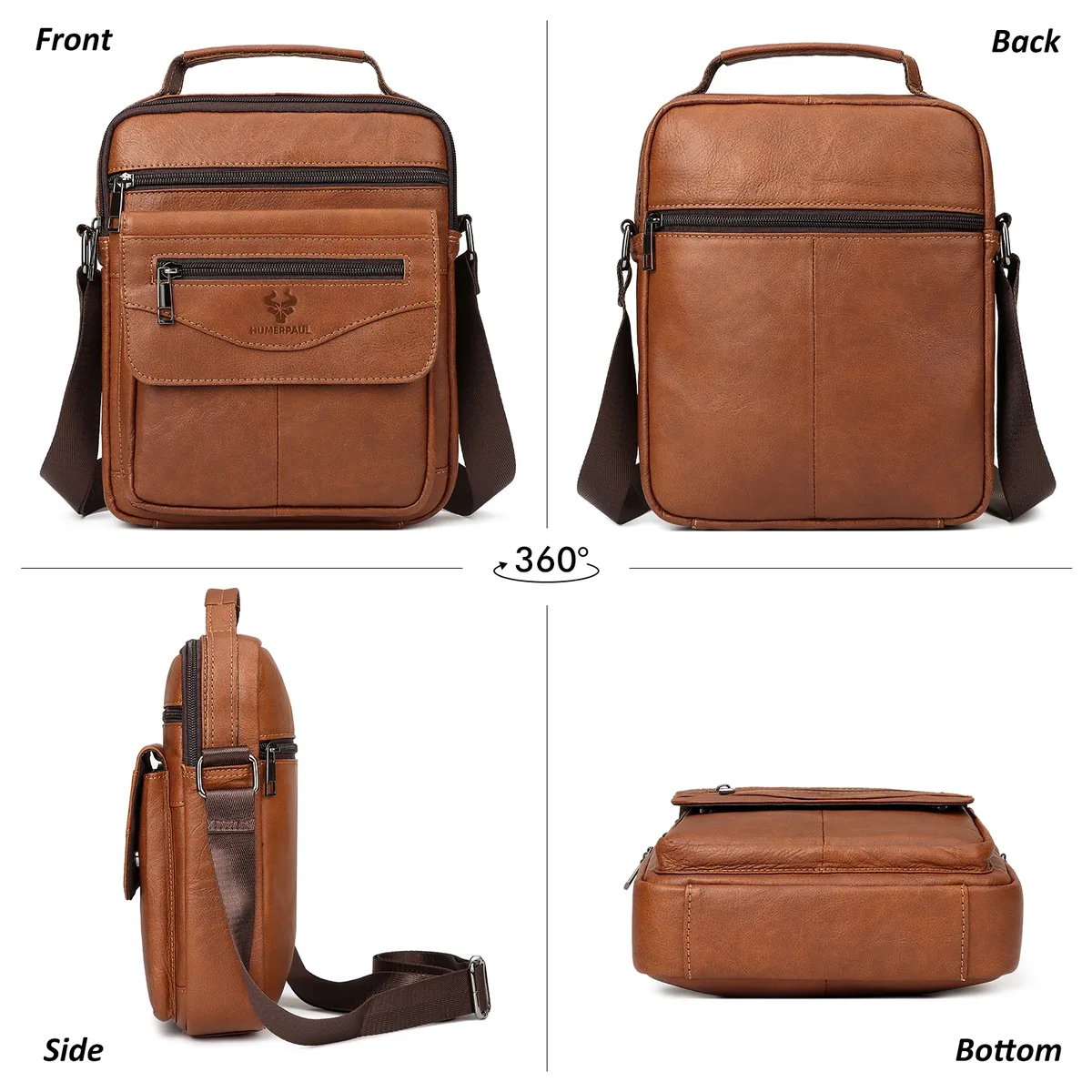 humerpaul – petit sac messager en cuir véritable pour hommes, sac à bandoulière de capacité, sac à main d'affaires pour le travail