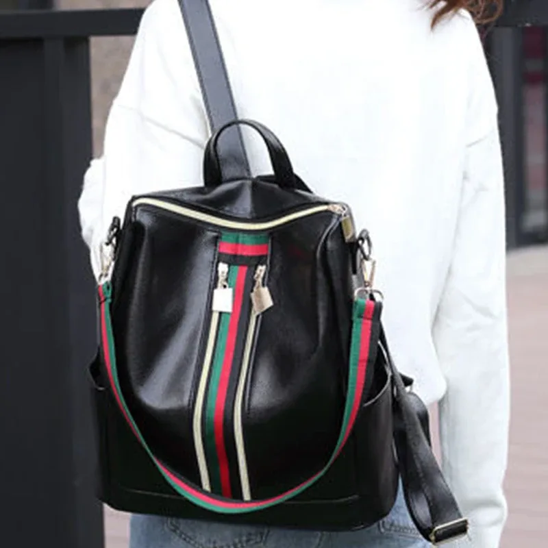 sac à bandoulière double, sac pour femmes à double usage de grande capacité, sac à dos pour femmes de style coréen à rayures de couleur contrastée à la mode