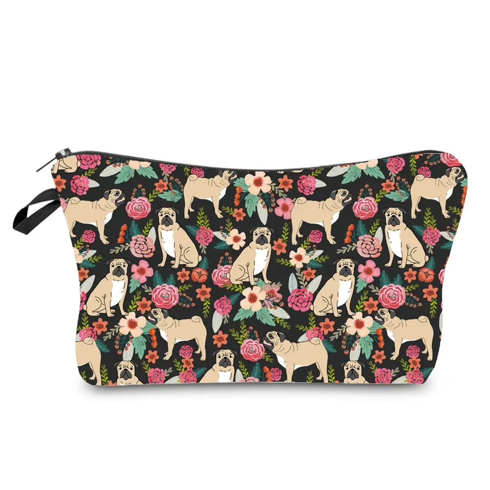 dessin animé fleur chien chat mignon imprimé femmes sac cosmétique en plein air portable voyage trousse de toilette personnalisable trousse de toilette trousse de maquillage