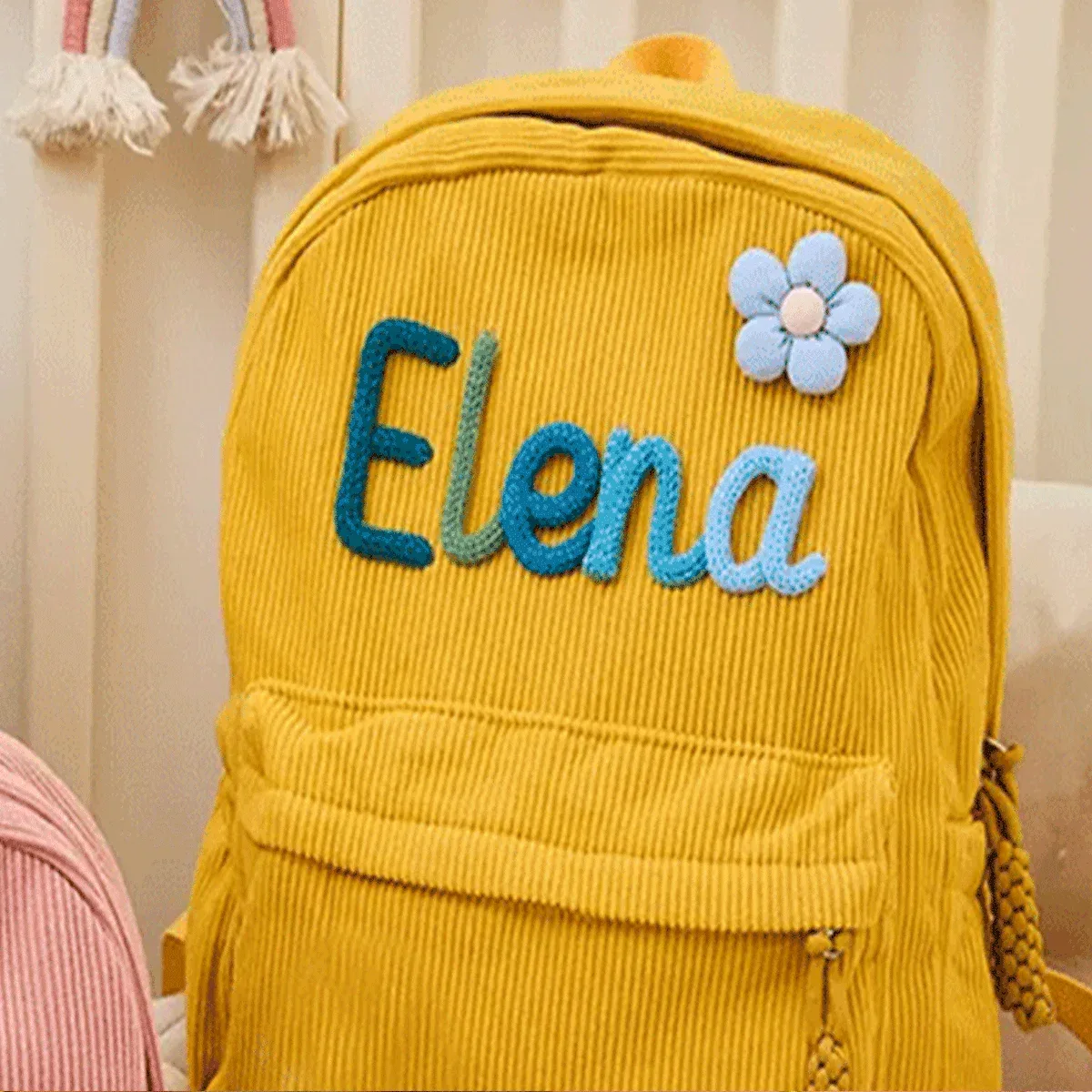 sacs à dos personnalisés en velours côtelé – sacs à dos brodés sur mesure, décorations florales/animalières, styles parent-enfant, sac pour sœur/frère