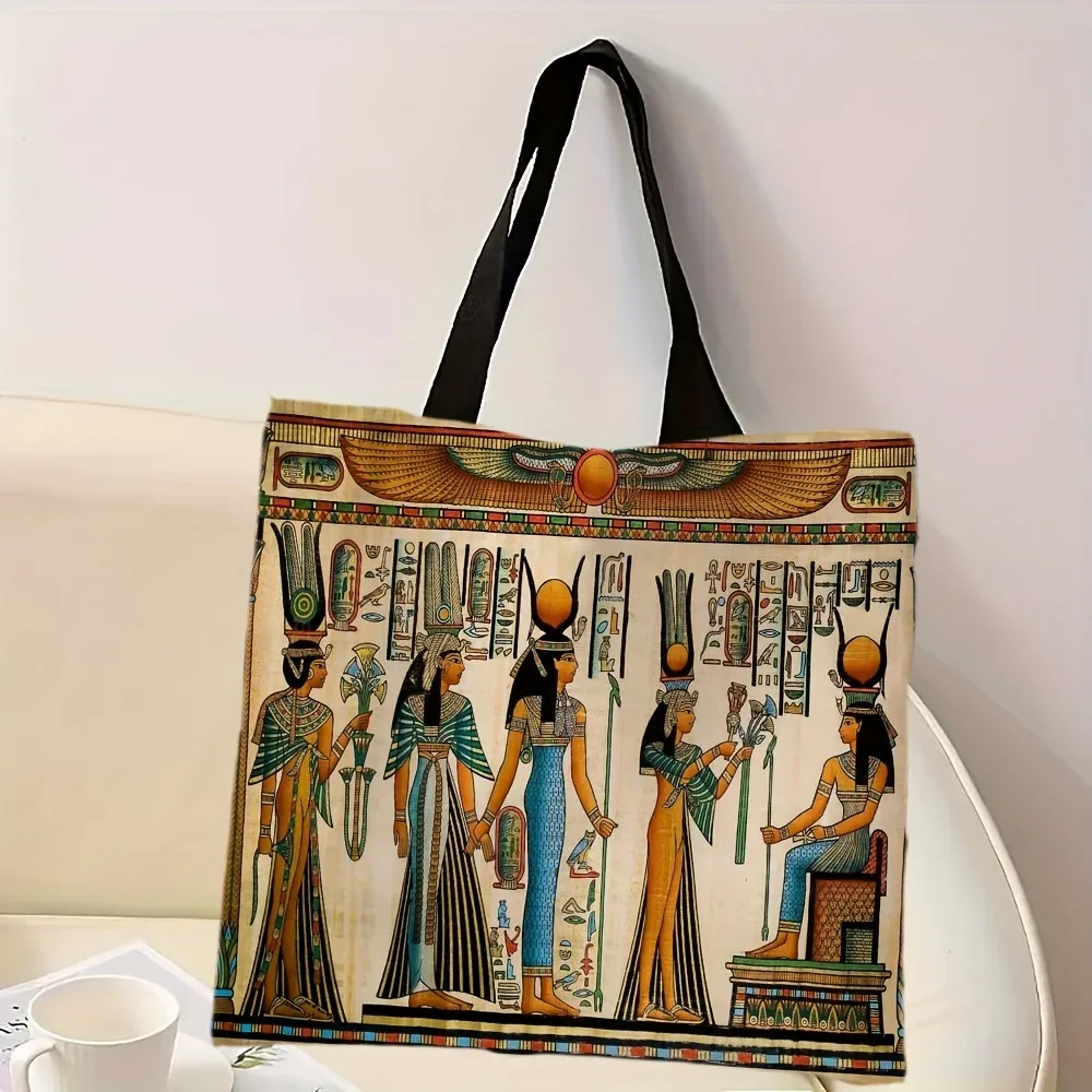 sac fourre-tout égyptien ancien anubis pharaon avec bracelet, sac de shopping léger à bandoulière, sac de voyage de grande capacité