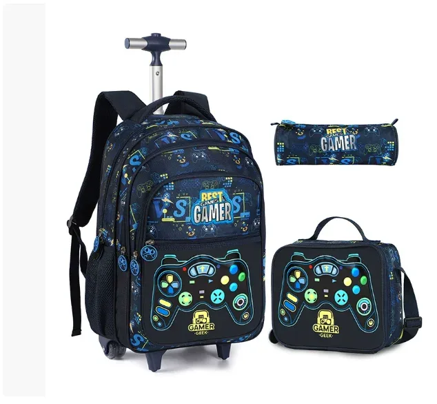 sacs à roulettes pour garçons, sac à dos d'école à roulettes avec roulettes pour garçons, ensemble de sacs à dos à roulettes pour école de football, sacs de bagages de voyage pour enfants
