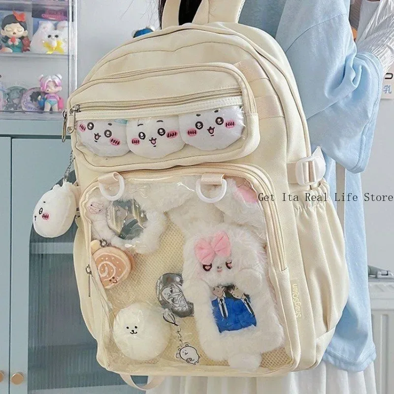 sac à dos ita rose italife big anime avec plaque d'insertion, grand sac itabag jaune kawaii pour femmes, double poche transparente pour affichage de pins h260