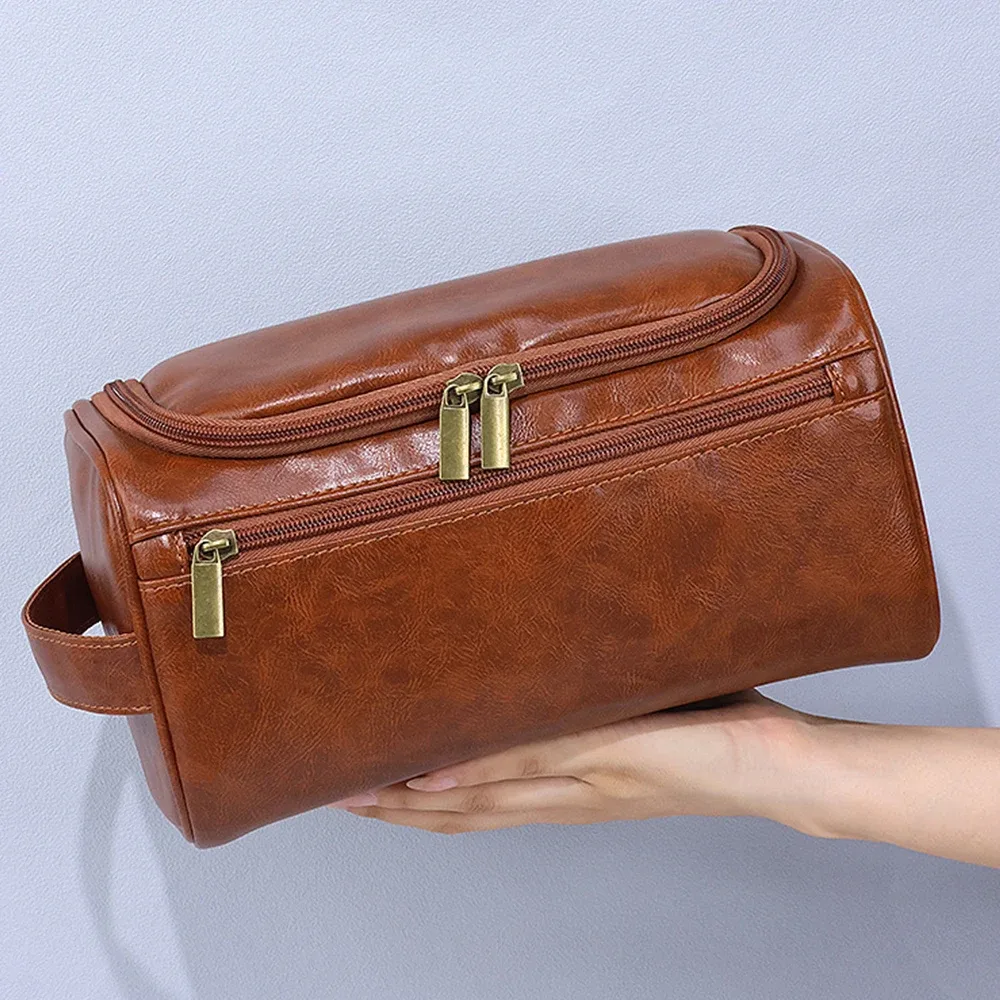 sac de maquillage personnalisé avec nom, trousse de toilette portable pour homme, sac de rangement de grande capacité pour voyage, sac de rangement en cuir pu imperméable