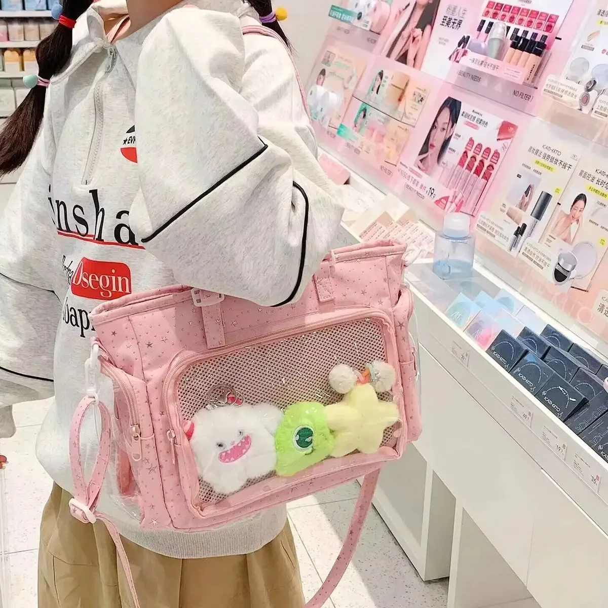 y2k mignon japonais ins ita sac lolita fille fourre-tout transparent sac à bandoulière grande capacité sac à bandoulière décontracté bricolage affichage sacs à main
