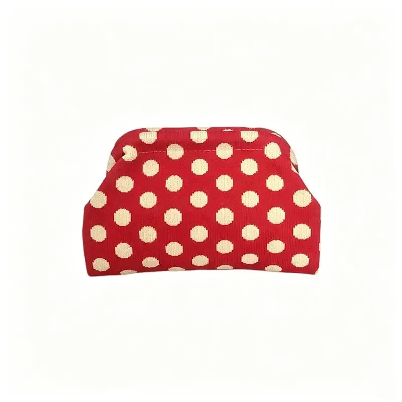 trousse de maquillage rétro européenne et américaine à pois - pochette cosmétique portable grande capacité tricotée à blocs de couleurs