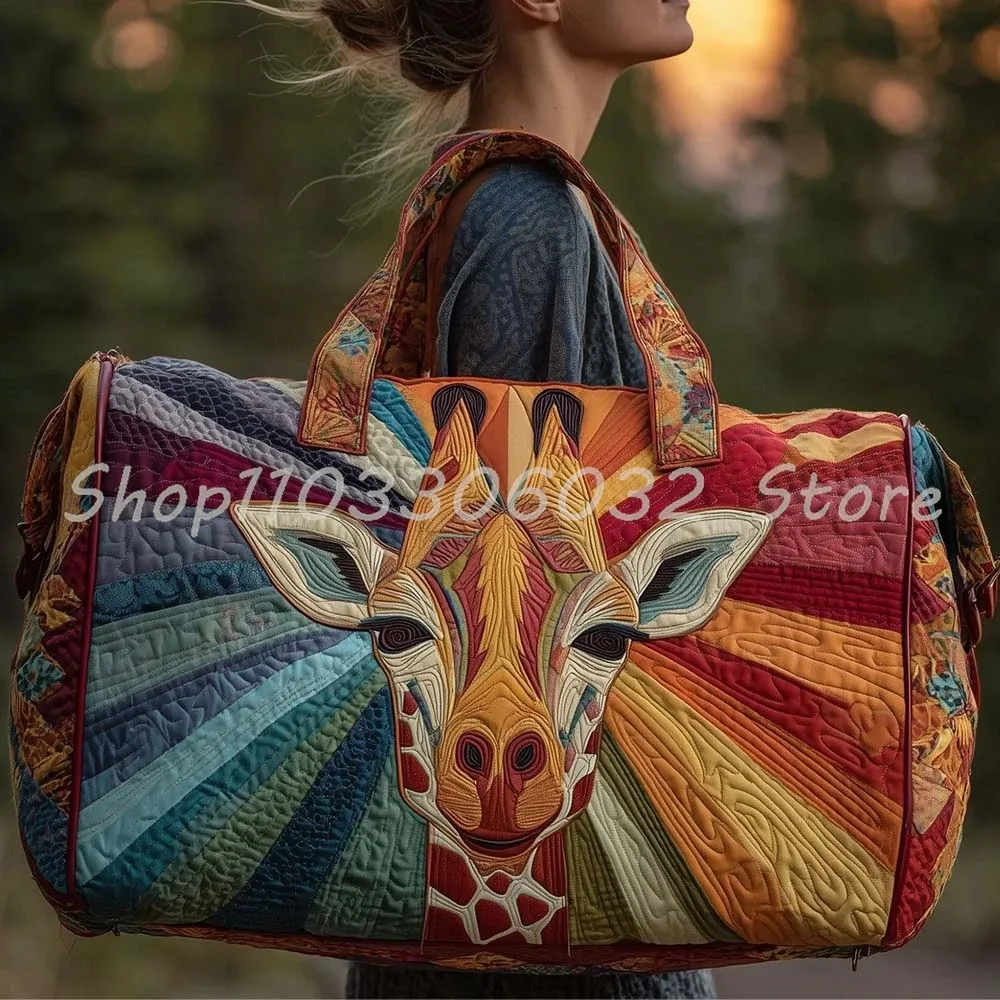  sac de voyage matelassé à imprimé girafe de dessin animé pour femmes et hommes, sac fourre-tout de week-end pour l'extérieur 