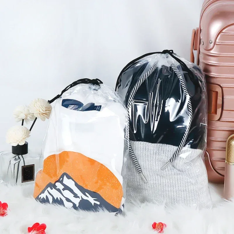 sac à cordon transparent étanche, 1 pièce, sac d'emballage pour chaussettes cosmétiques, sous-vêtements et vêtements, sac de rangement en plastique de poche pour voyage
