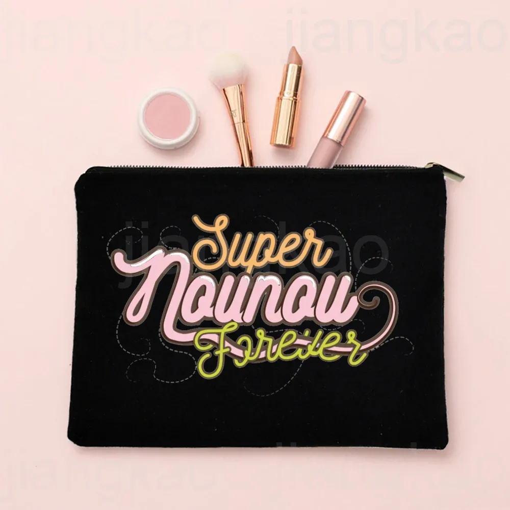 j'aime ma nounou, trousse de maquillage imprimée française, pochette de rangement de toilette de voyage, trousse à cosmétiques pour femmes, sacs à fermeture éclair, cadeau de remerciement pour nounou