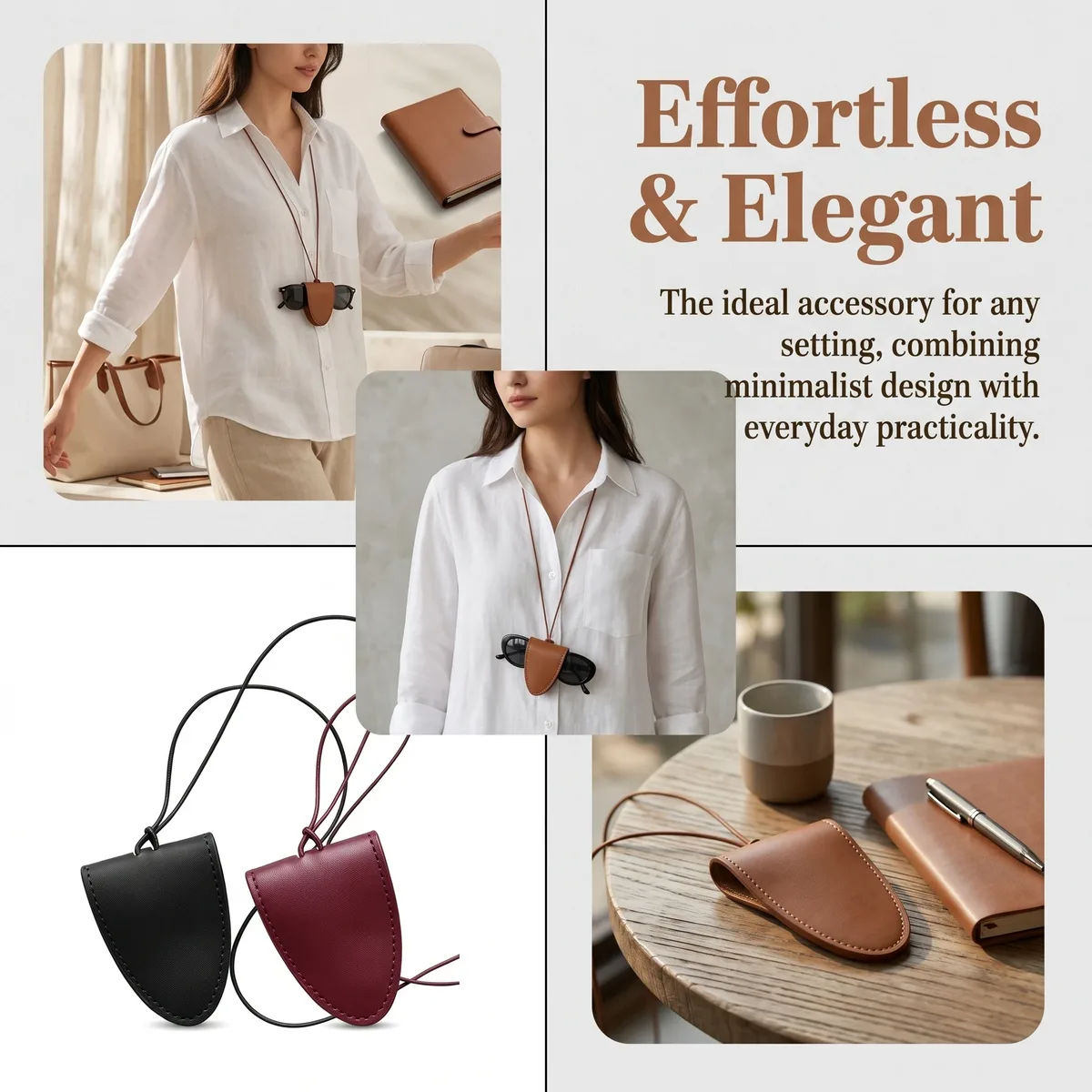 sac de rangement portable en cuir pu à suspendre autour du cou pour lunettes, chaîne anti-perte, étui de voyage pour lunettes de soleil pour hommes et femmes
