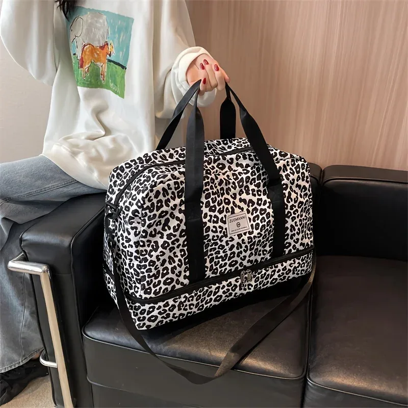 nouveau sac de voyage en nylon grande capacité 2026 avec imprimé animal, sac de sport et de rangement portable pour femme, idéal pour le week-end et les nuits courtes
