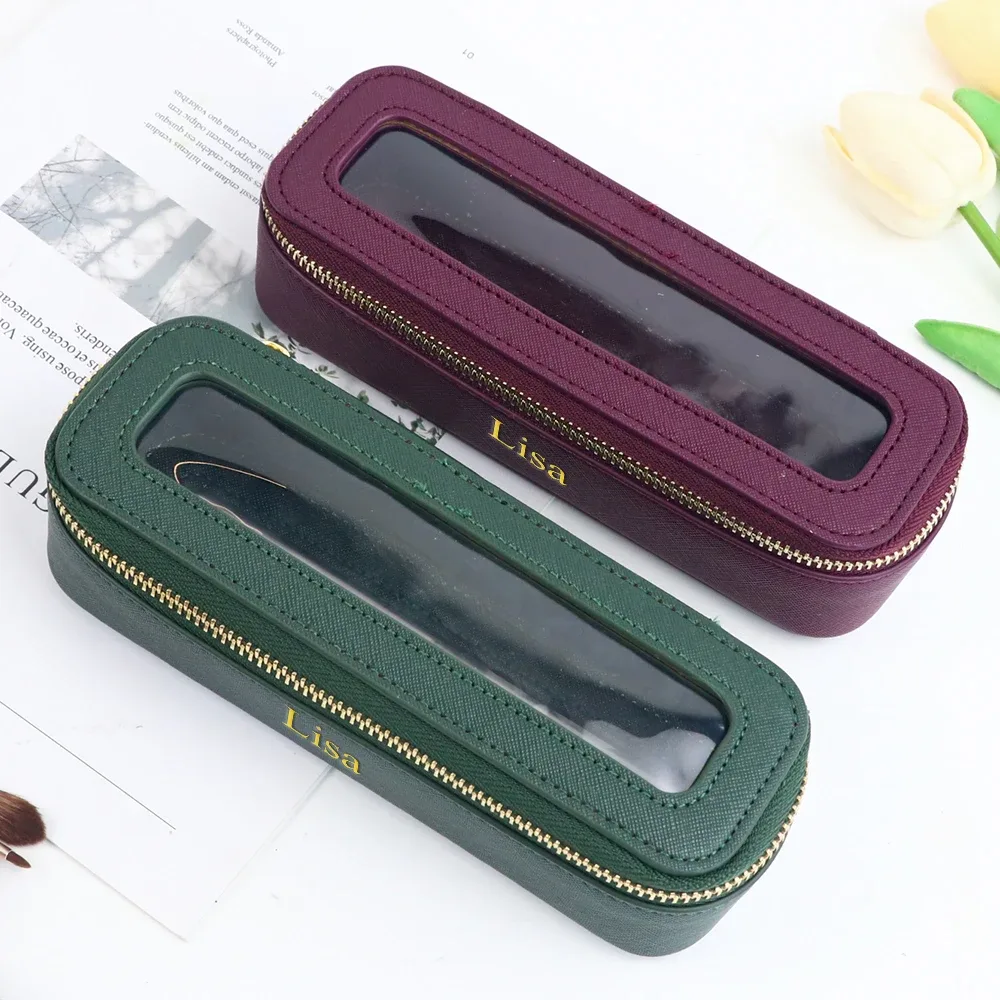 sac de rangement portable en cuir pu transparent personnalisé pour pinceaux de maquillage, accessoire de rangement pour articles de toilette quotidiens
