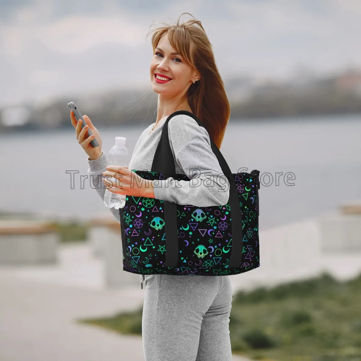 sac de voyage à imprimé crânes magiques, sac à main polyvalent, sac de week-end, sacs de nuit, unisexe, décontracté, étanche, sport, salle de sport, yoga, bagages