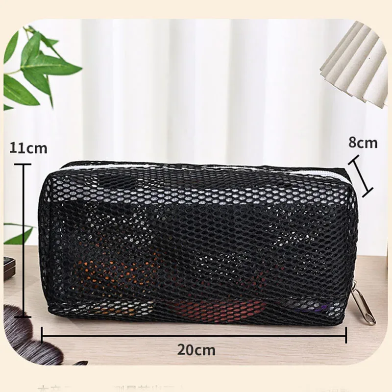 sac à cosmétiques de voyage en maille noire, 1 pièce, sac de maquillage à fermeture éclair pour femmes, trousse de toilette de lavage, organisateur de maquillage, pochette de rangement portable