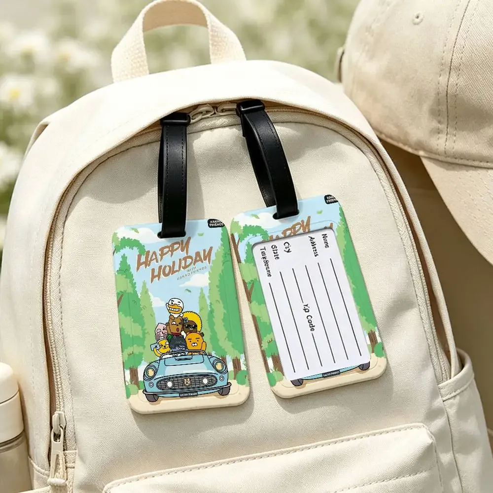 étiquette de bagage en pvc imperméable cartoon cute k-kakaos lovely friends avec carte d'informations, étiquette d'identification anti-perte pour sac à dos scolaire