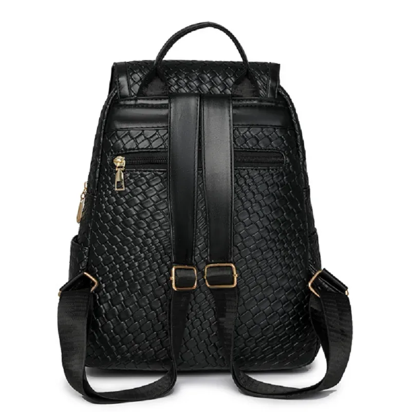 sac dos cuir simili cuir géométrique relief noir beige voyage poche intérieure zippée fermeture éclair poignée souple