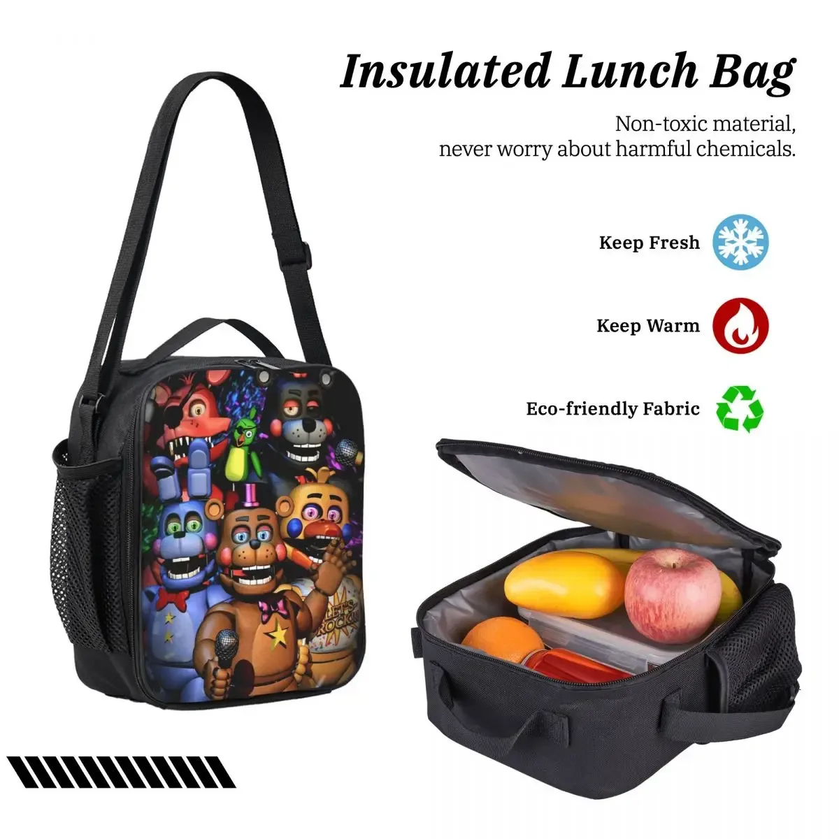 sac dos polyester animaux animatronics personnages série five nights at freddy noir sac lunch assorti bandoulières compartiment latéral grande capacité voyage