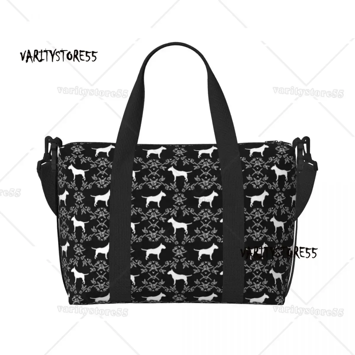 sac fourre-tout personnalisé à motif répété de chien bull terrier pour femmes, sac de voyage à bandoulière de grande capacité pour animaux de plage et de gymnastique