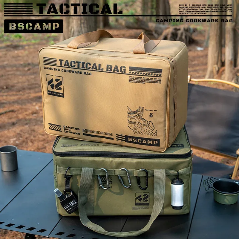 sac de rangement tactique pour le camping 30-42l - boîte pliable isolée pour pique-nique, vaisselle et équipement de terrain, imperméable