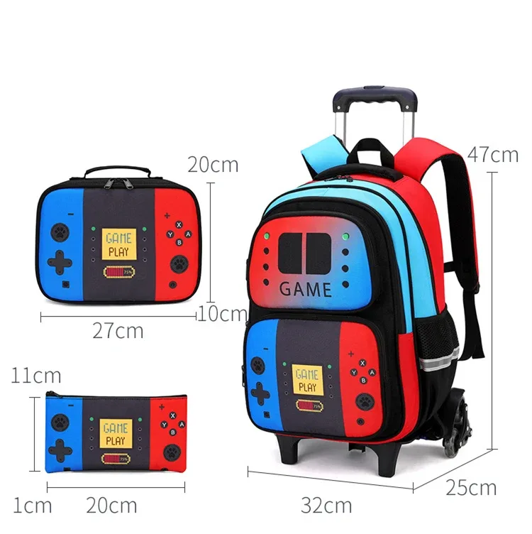sac d'école enfants sac à dos roulant pour garçon sac à dos à roulettes sac d'école avec roues chariot bookbag bagage à main avec sac à déjeuner