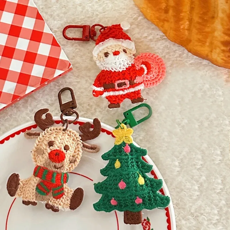 pendentif de noël en tissu, élan, sapin de noël, père noël de dessin animé, porte-clés, breloques pour sac, porte-clés de noël, décoration de sac à dos
