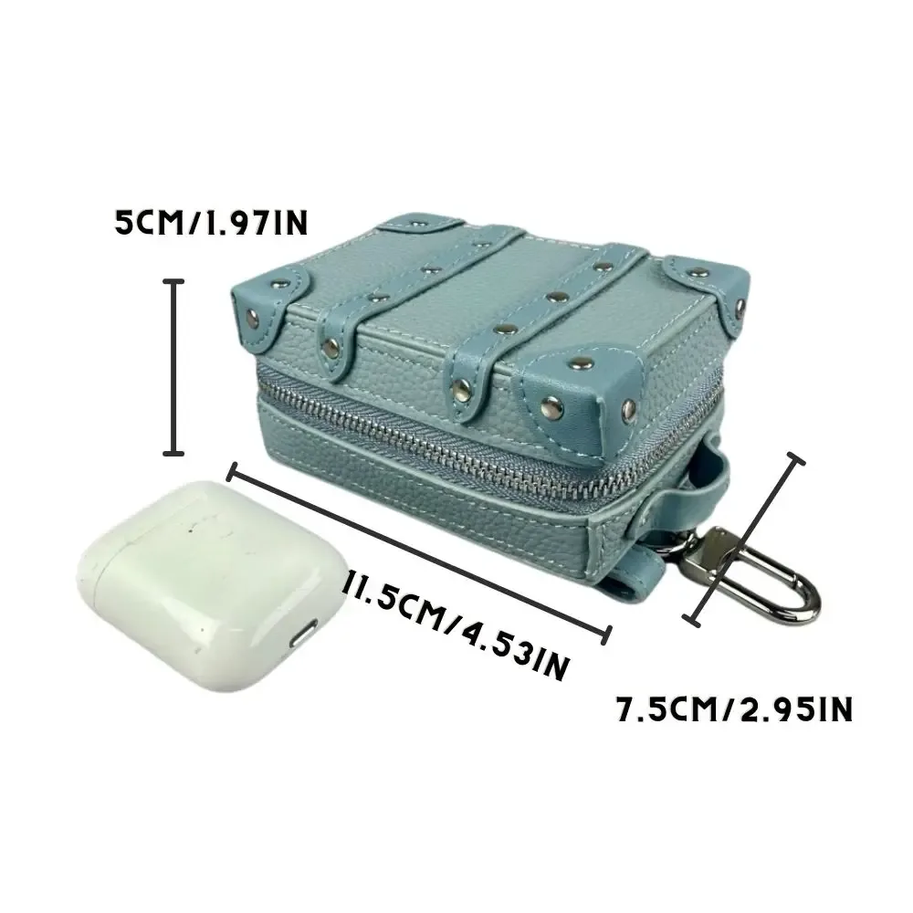 mini breloque de sac porte-clés de valise de luxe en cuir véritable – pendentif de coffre clouté avec rangement (écouteurs, clés, rouge à lèvres, pièces de monnaie)