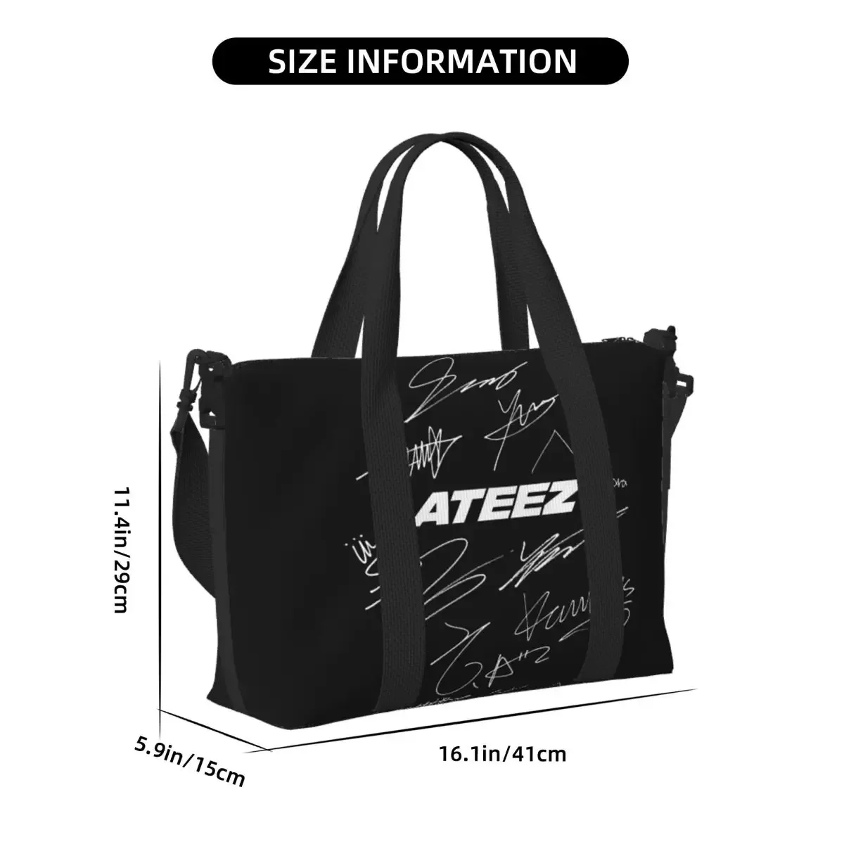 ateez personnalisé-logo + autographes sac de voyage de plage sacs fourre-tout de grande capacité pour salle de sport yoga femmes shopping sac à bandoulière