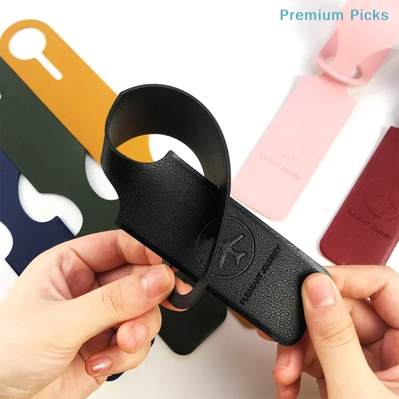 Étiquette à bagages en cuir PU, étiquette à bagages suspendue en forme de longue bande, accessoires de voyage portables pour valises et sacs à dos, étiquettes de nom, d'identité et d'adresse.