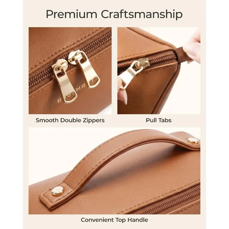 trousse de maquillage de voyage avec double fermeture éclair, grande capacité, organiseur de cosmétiques avec poignée, rangement portable pour articles de toilette pour femmes