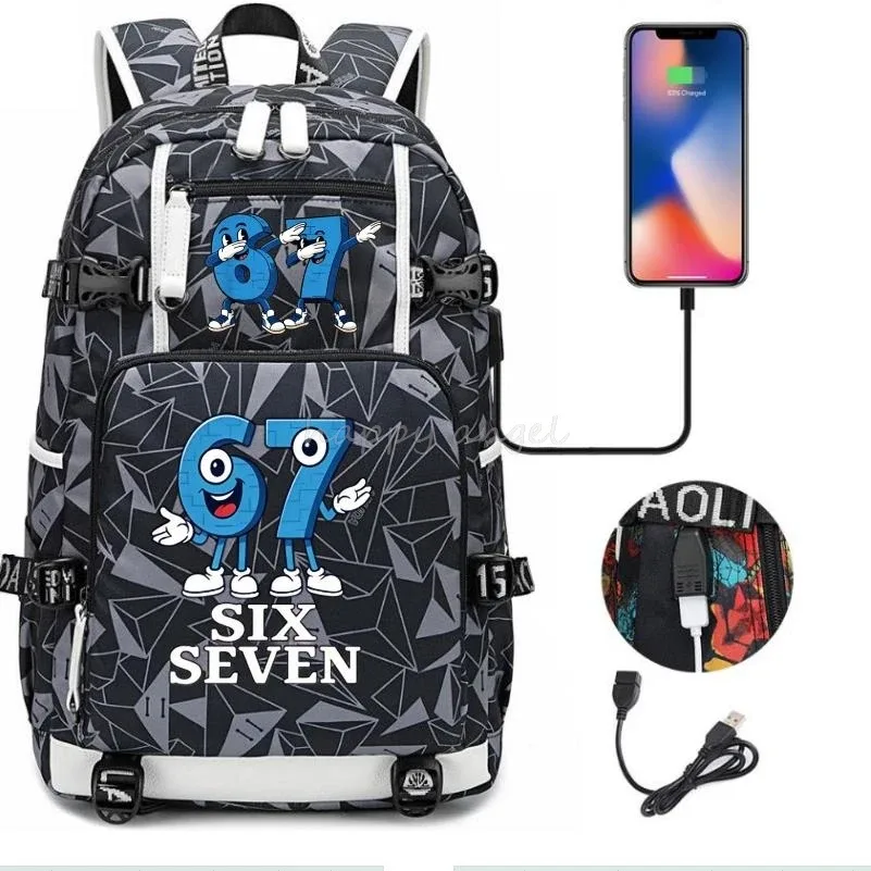 nouveau voler un cerveau imprimer usb garçons 67 six sept livre sacs grande capacité adolescents cartables femmes hommes ordinateur portable voyage sac à dos