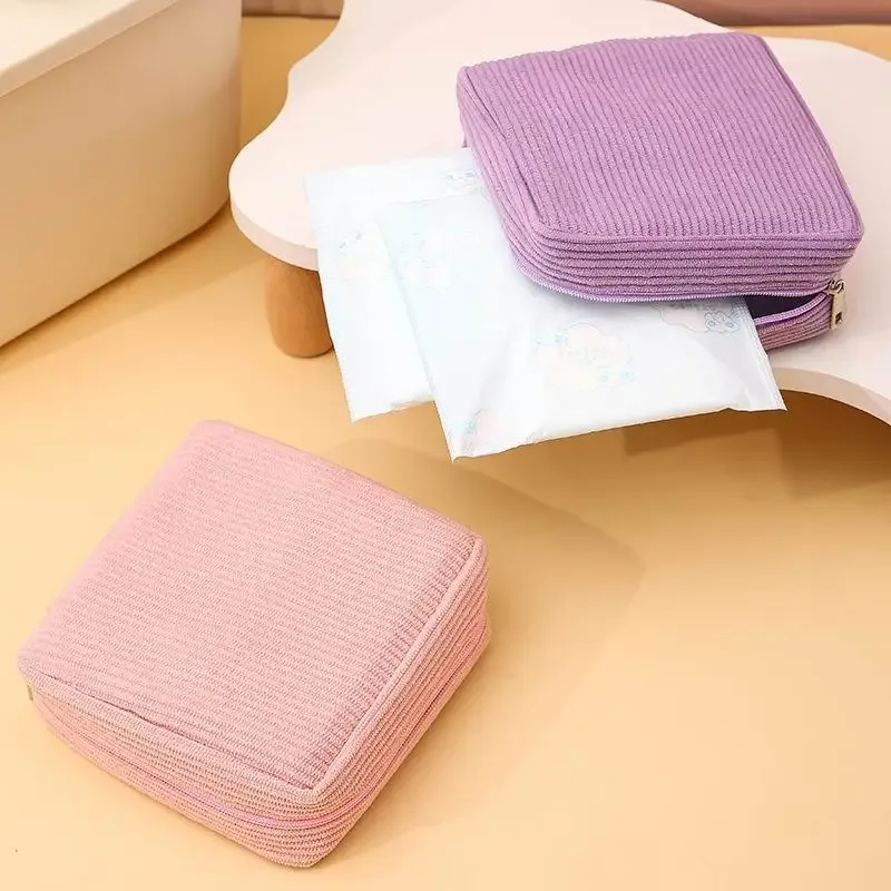 sac de rangement pour serviettes hygiéniques en velours côtelé, surface douce, fermeture éclair sécurisée, pour usage quotidien, organisateur de sac à main de voyage