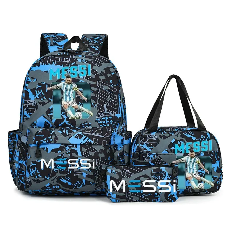 sacs à dos de voyage et d'extérieur imprimés football messi pour femmes et filles, avec sacs à lunch, légers, pour adolescents, pour ordinateur portable, mochila