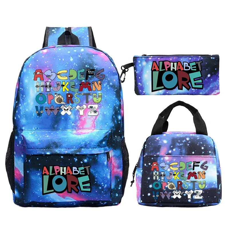 3 pièces/ensemble alphabet lore sac à dos garçons filles cartable sac à dos avec sac à déjeuner sac à crayons étudiants sac à dos sac de voyage confortable