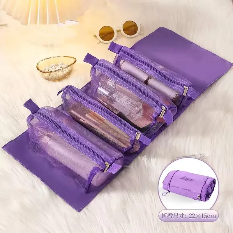 sac à cosmétiques détachable, sac de maquillage portable de grande capacité 4 en 1, sac de rangement pliable pour cosmétiques de voyage, trousse de toilette, 1 pièce