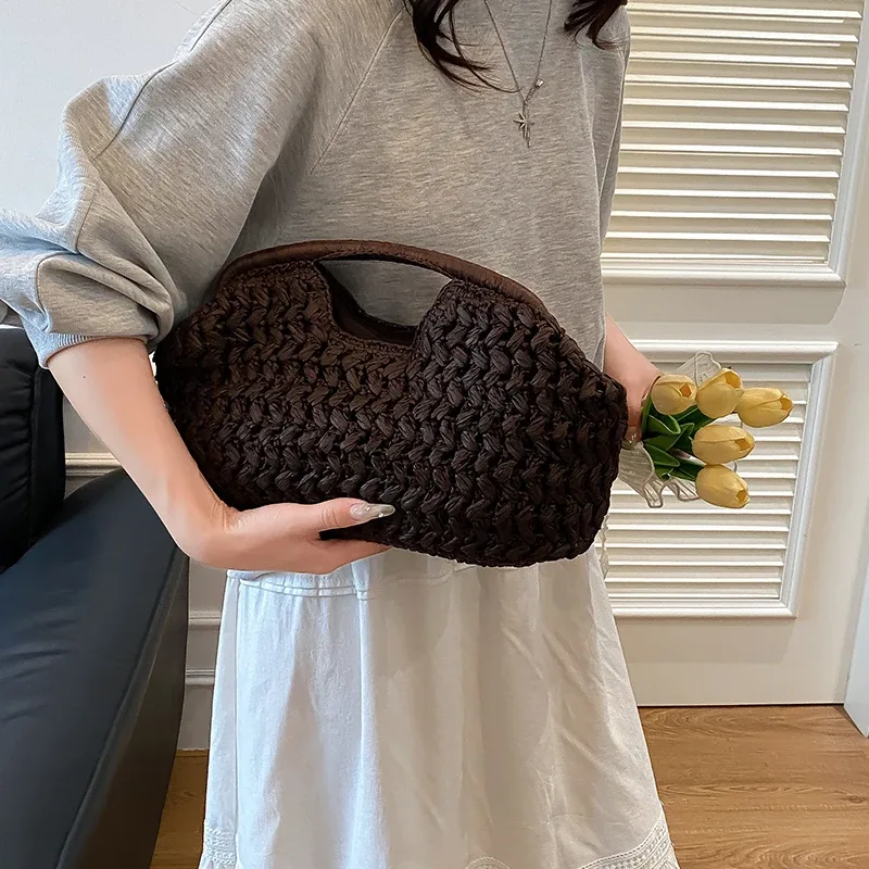 nouveau sac de plage d'été pour femme, pochette de luxe, sacs en paille de créateur, sac fourre-tout, sac à main tendance en rotin tressé, sac de voyage pour femme