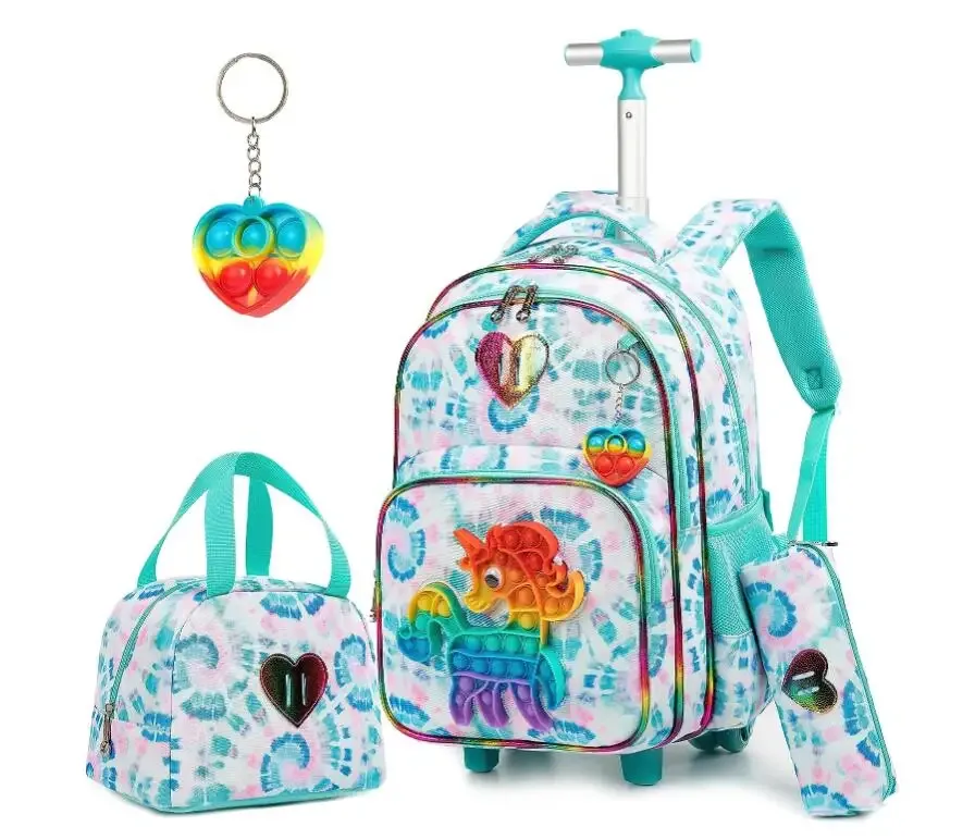 sac dos oxford université rose bleu motif licorne coeurs enfant sacoche main porte clefs voyage