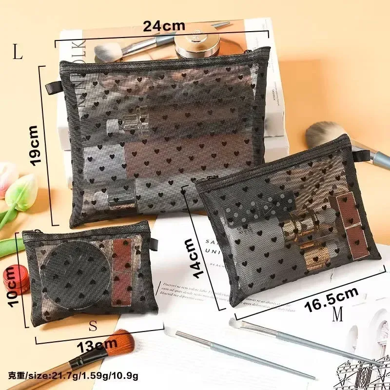 kit d'organisateur de maquillage translucide pour femmes, 1 pièce, sacs de toilette de lavage de voyage en forme de cœur, petite pochette cosmétique transparente