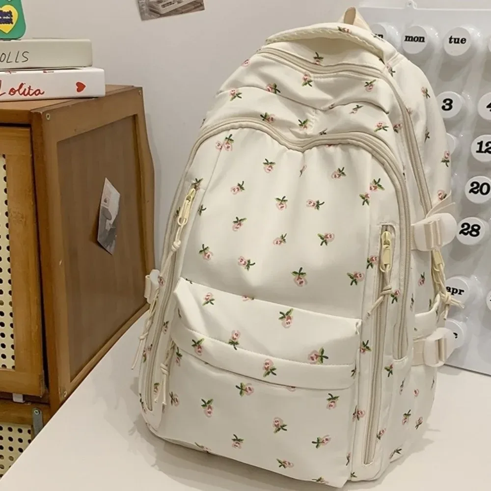 sac à dos à imprimé floral de grande capacité, multi-compartiments, multi-poches, motif nœud, sac d'école imperméable, sac à dos épaissi pour voyage