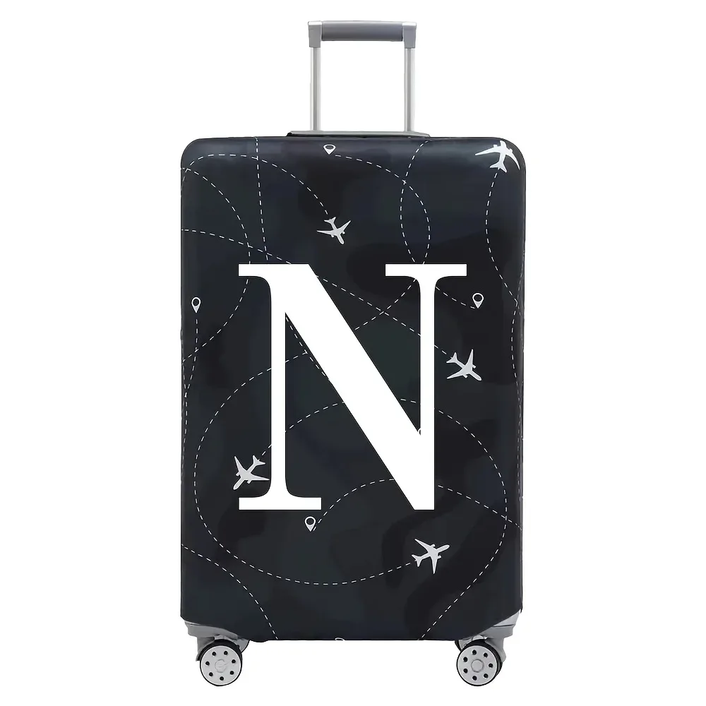 housse valise polyester motif trajectoires avions lettres noire blanc voyage protection valise taille variable