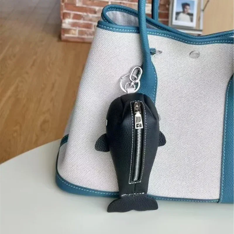porte-clés en cuir à fermeture éclair, organisateur de pièces de monnaie violettes en cuir de vache, porte-monnaie en forme de baleine pour hommes et femmes