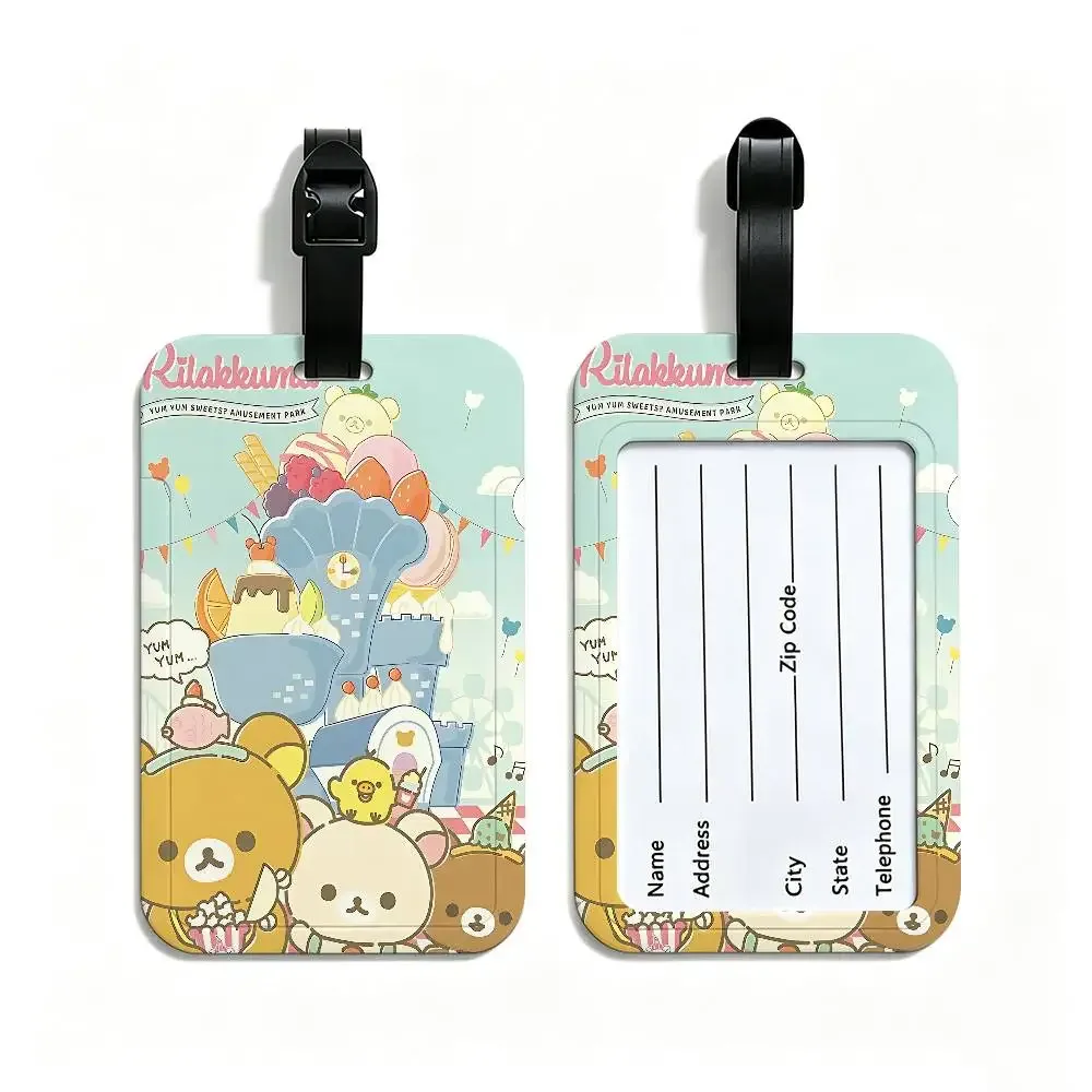 étiquette bagage plastique pvc motif rilakkuma fruits coeurs ballons rectangle poignée anti-perte voyage école usage journalier
