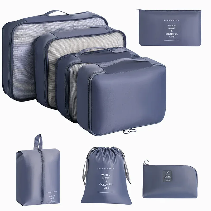 organisateur voyage tissu oxford beige clair grille transparente grande capacité rangement vêtements accessoires transports usage polyvalent domicile travail