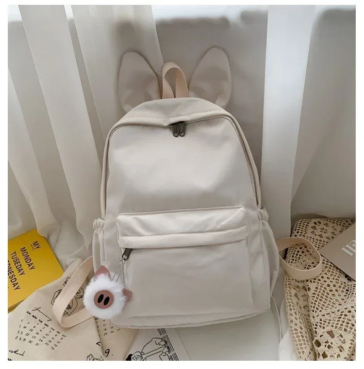 oreilles de lapin personnalisées et simples, nouvelle mode, sac à dos en tissu nylon, nom brodé personnalisé, sac d'étudiant pour hommes et femmes