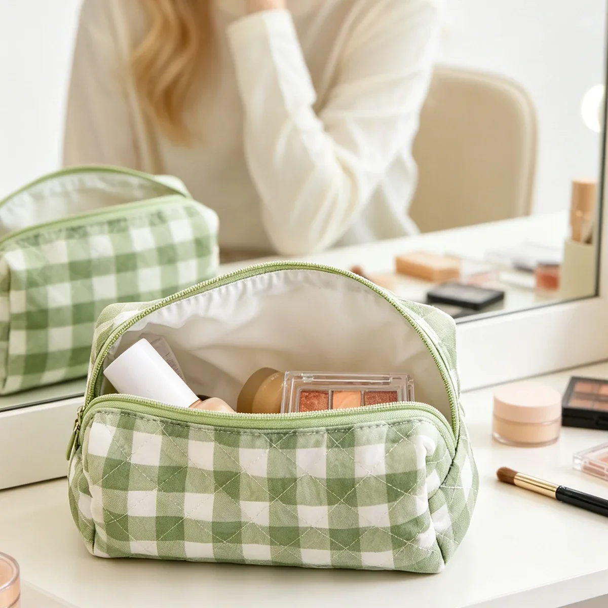 elinfant 1 sac de rangement matelassé imprimé floral, grande trousse de maquillage de voyage esthétique